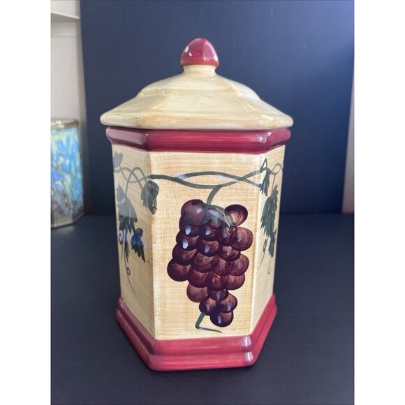 Nonni's Tuscan Grapes Ceramic Biscotti Cookie Jar And Lid 12'inch - Picture 10 of 11